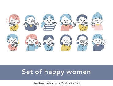 Clip art set of happy woman's expression