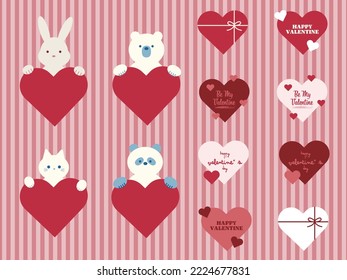 Clip art set of hearts and animals for Valentine's Day.