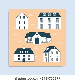 clip art set of house illustrations, vintage