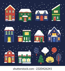 
Clip art set of house on snowy night