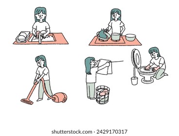 Clip art set of housewife doing housework