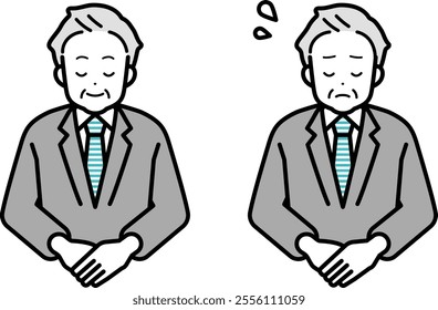 Clip art set of male businessperson bowing.