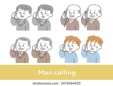 Clip art set of man in trouble and smiling on the phone