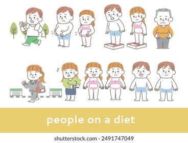 Clip art set of man and woman about diet