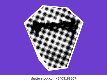 Clip art set Mouth and lips, smile, tongue, dots Punk y2k black and white collage elements, on colored background Retro