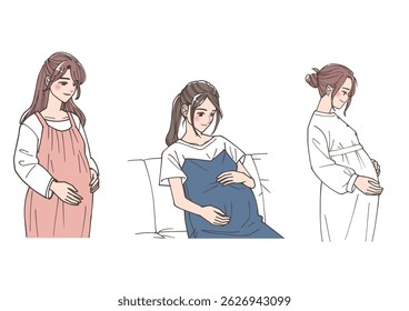 Clip art set of pregnant woman patting her belly