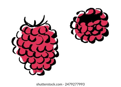 Clip art set of raspberry with brush touch