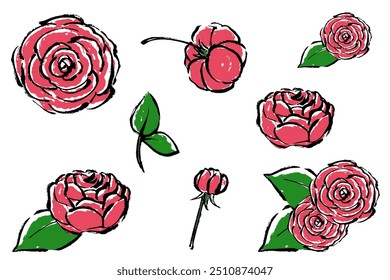Clip art set of rose of brush touch