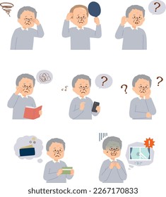 Clip art set of senior male suffering from aging