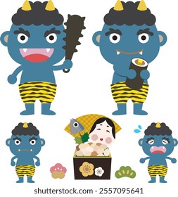 Clip art set for Setsubun: blue devil