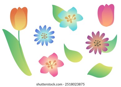 Clip-art conjunto de flores simples e coloridas em gradação