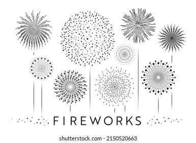 clip art set of simple monochrome fireworks on white background