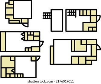 Clip Art Set Of Studio Apartment Floor Plan.