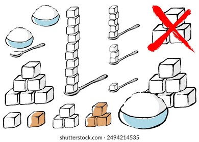 Clip art set of sugar cube with brush touch