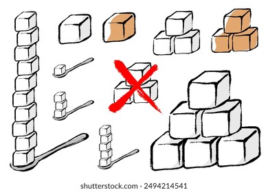 Clip art set of sugar cube with brush touch