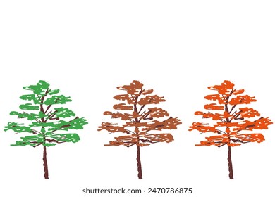 Clip art set of tree with autumn leaves of brush touch