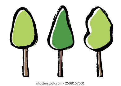 Clip art set of tree with brush touch