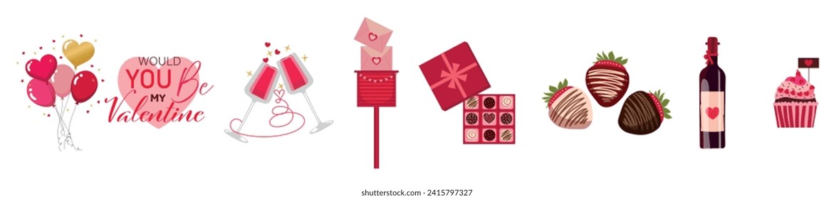 Clip art set for Valentines Day celebration on white background
