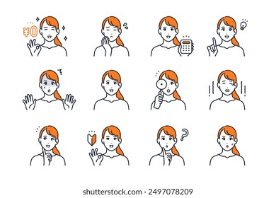 Clip art set of variation of young woman's facial expression