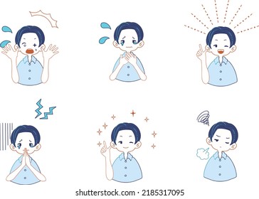 Clip art set of various expressions of a boy in a suit