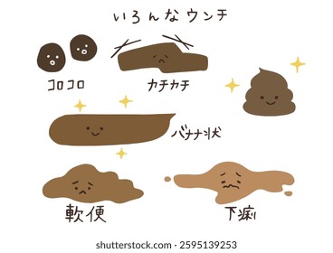 Clip art set of various shape of stool Clip art of intestinal environment．The letters written are the shape of the stool.