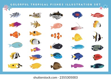 Clip art set of various tropical fish