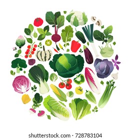 Clip Art Set Of Vegetables And Herbs Managed Into A Round Shape