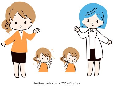 Clip art set of woman and doctor treating dermatologist