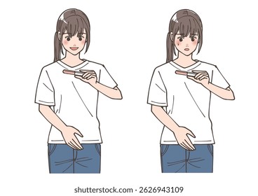 Clip-art conjunto de mulher feliz e surpresa de ver o resultado do teste de gravidez