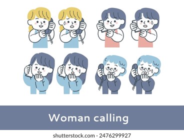 Clip art set of woman in trouble and smiling on the phone