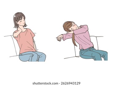  Clip art set of woman who is feeling unwell or tired