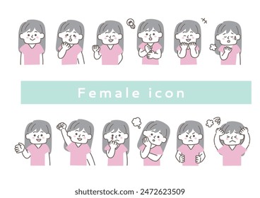 clip art set of woman's upper body with long hair
