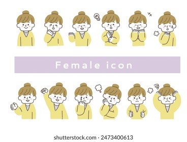 Clip art set of woman's upper body with hair in a bun