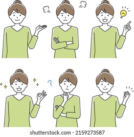 Clip art set of young woman's facial expression