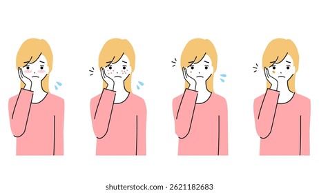 Clip art set of young woman's face trouble