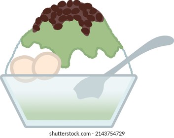 Clip art of shaved ice of Uji-kintoki(green tea and red bean paste)