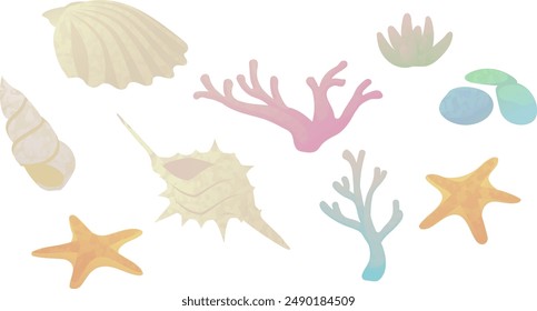 Clip art of shell, coral, starfish