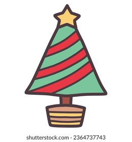 Clip art of simple Christmas tree with red ribbon