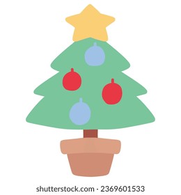 Clip art of simple Christmas tree with round ornaments