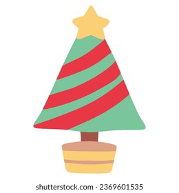 Clip art of simple Christmas tree with red ribbon