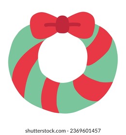 Clip art of simple Christmas wreath with red ribbon