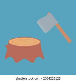 Clip Art Of A Simple And Cute Axe And Stump