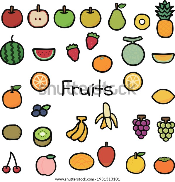 Clip Art Simple Cute Fruits Stock Vector (Royalty Free) 1931313101 ...