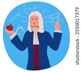 Clip art of Sir Isaac Newton, the renowned physicist and mathematician, known for his groundbreaking work in gravity and motion. Ideal for educational, science, history, and classroom visuals