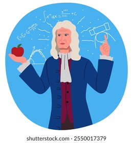 Clip Art von Sir Isaac Newton, dem renommierten Physiker und Mathematiker, bekannt für seine bahnbrechende Arbeit in Schwerkraft und Bewegung. Ideal für Bildungs-, Wissenschafts-, Geschichts- und Klassenräume