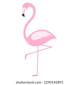 Imágenes prediseñadas con un pájaro flamingo rosa dormido en un estilo plano simplificado sobre blanco.