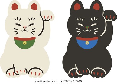 Clip art of smiling black-and-white beckoning cat(lucky cat)
