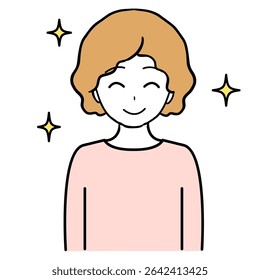 Clip art of a smiling and sparkling young woman.