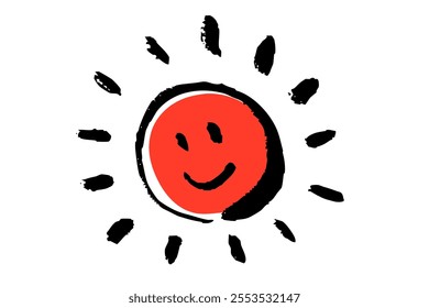 Clip art of smiling sun with brush touch