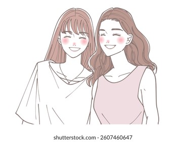 Clip art of smiling women among friends
